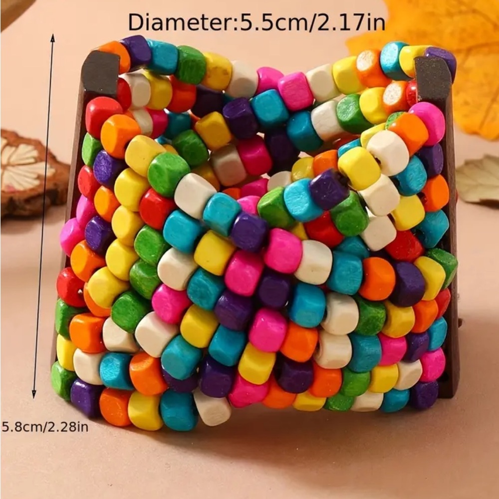 Blue Bohemian Wood Beaded Bracelet - Picture 2 of 2